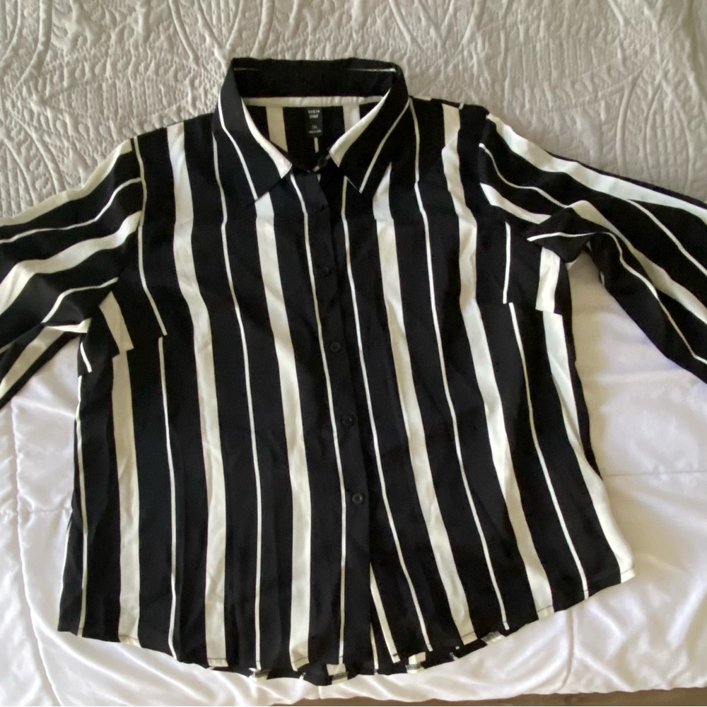 Black and white striped button down shirt
